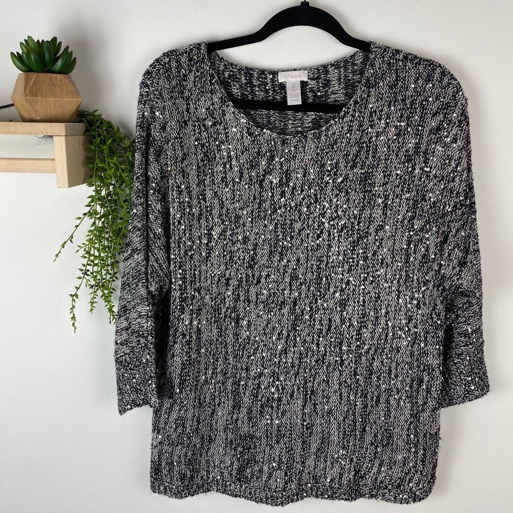 Chico's‎ sweater black and silver size Medium
